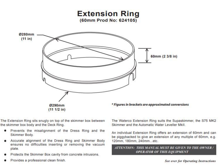 Waterco S75 MK2, Supa Skimmer Skimmer Box Extension Ring